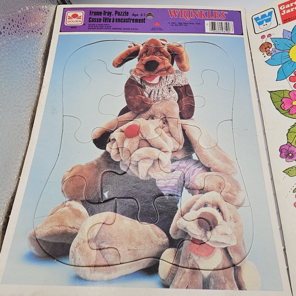 Lot of 4 Vintage Tray Puzzles 3 cardboard, 1 wood. Wrinkles, Alice in Wonderland